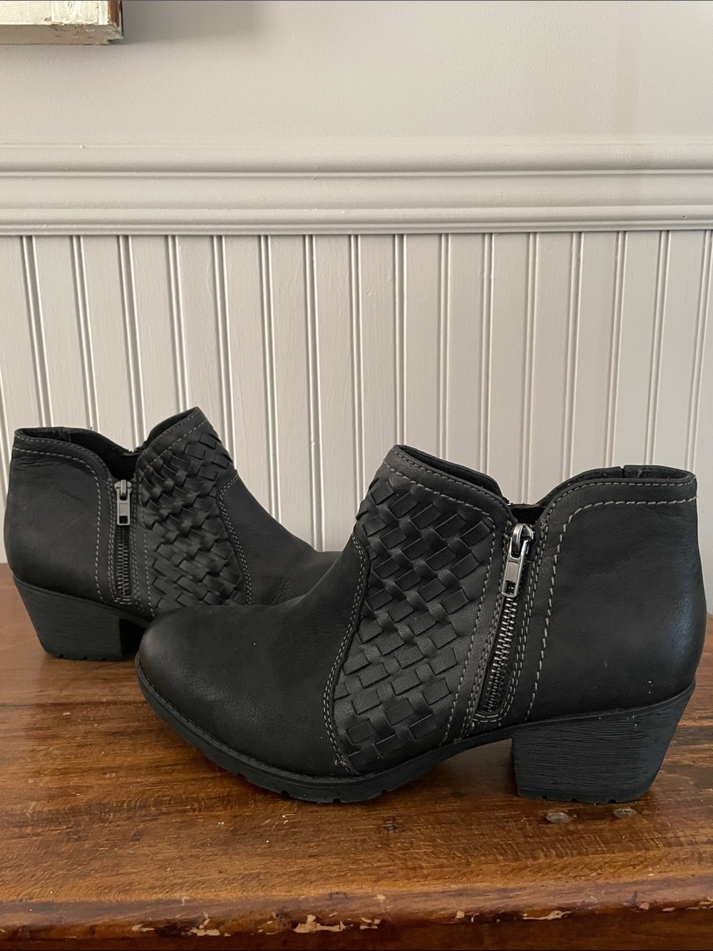 Earth Origins Black Woven Slip-On Ankle Booties with Side Zip